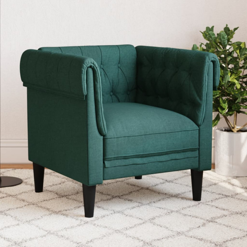 Fotel Chesterfield, ciemnozielony, obity tkaniną