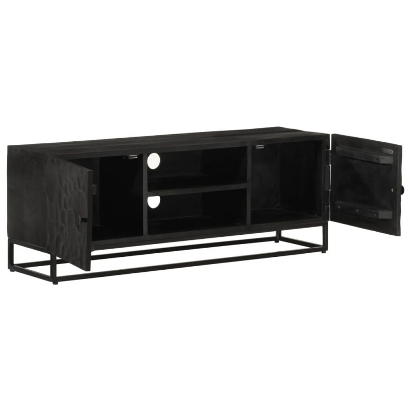 Szafka pod TV, czarna, 110x30x40 cm, lite drewno mango i żelazo