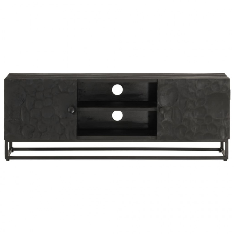 Szafka pod TV, czarna, 110x30x40 cm, lite drewno mango i żelazo