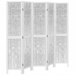 Parawan pokojowy, 5-panelowy, biały, lite drewno paulowni