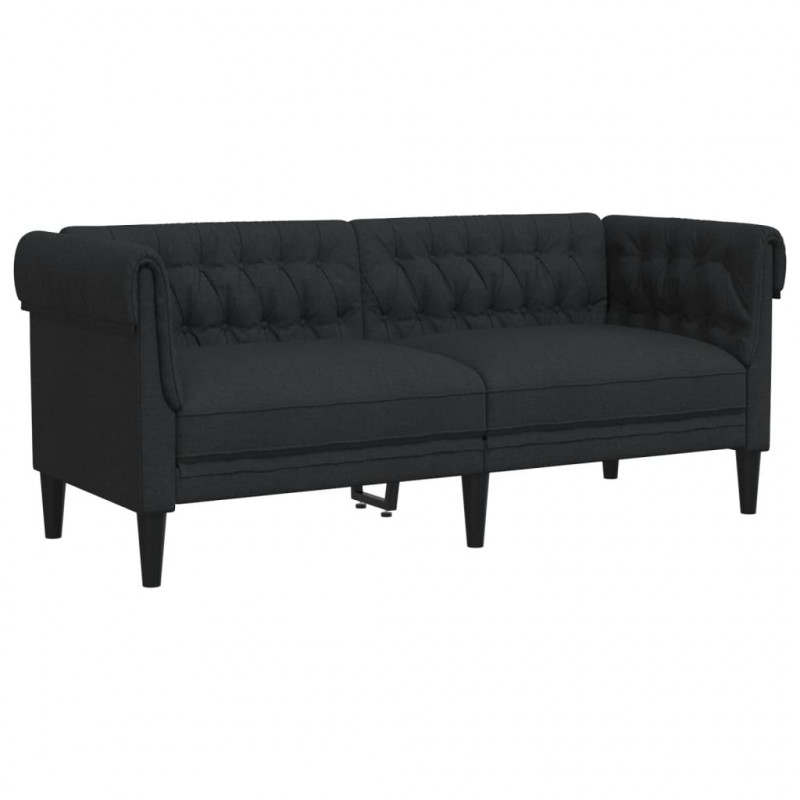 Sofa Chesterfield, dwuosobowa, czarna, obita tkaniną