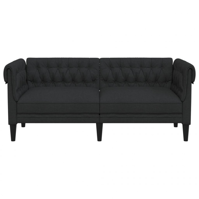 Sofa Chesterfield, dwuosobowa, czarna, obita tkaniną