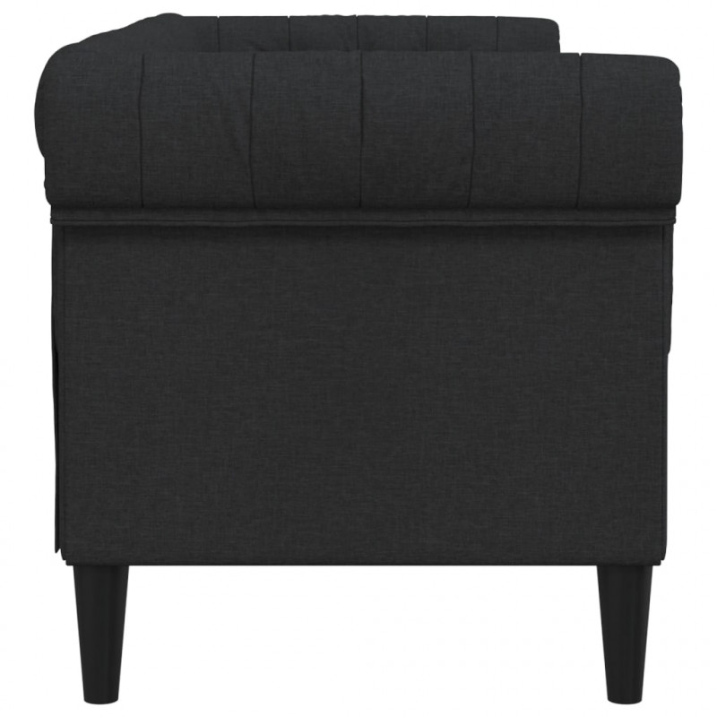 Sofa Chesterfield, dwuosobowa, czarna, obita tkaniną