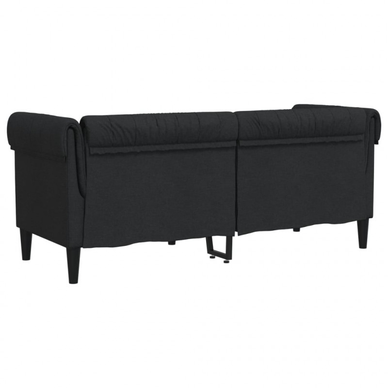 Sofa Chesterfield, dwuosobowa, czarna, obita tkaniną