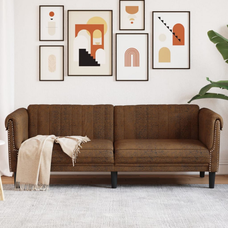 Sofa 3-os., brązowa, sztuczna skóra zamszowa