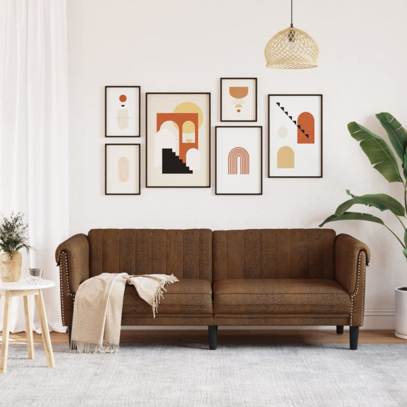 Sofa 3-os., brązowa, sztuczna skóra zamszowa