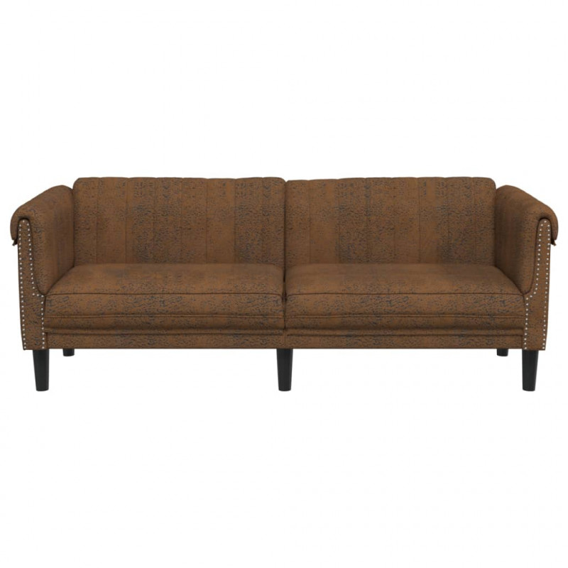 Sofa 3-os., brązowa, sztuczna skóra zamszowa