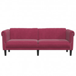 Sofa 3-osobowa, winna czerwień, tapicerowana aksamitem