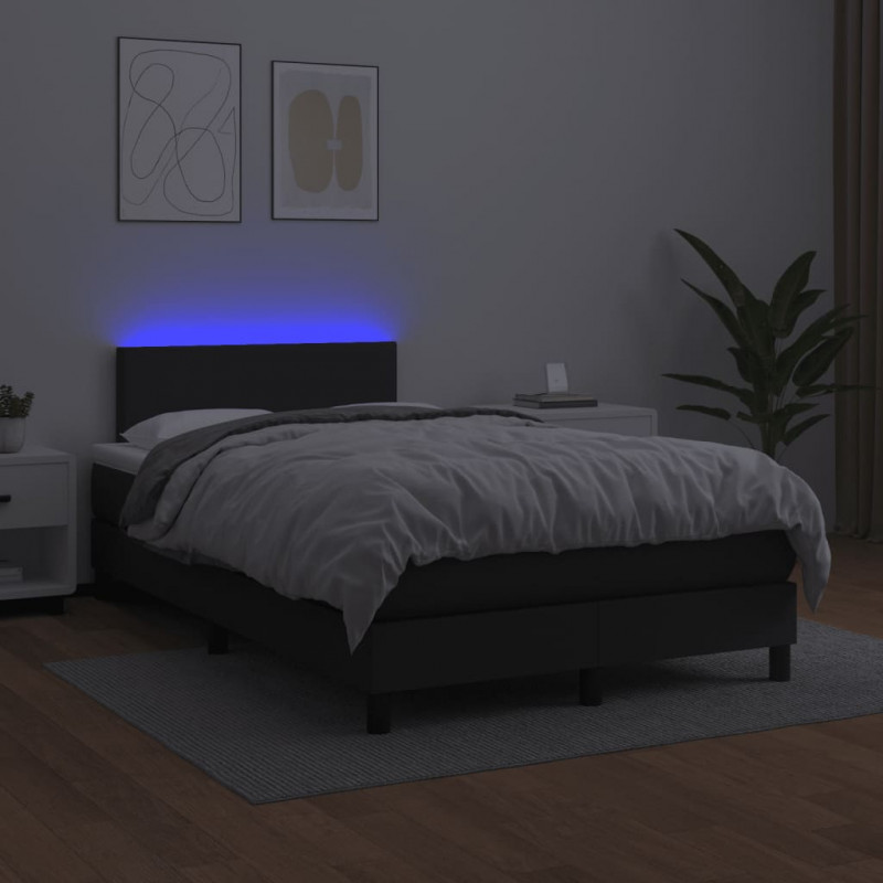 Łóżko kontynentalne z materacem i LED, czarne, 120x190 cm