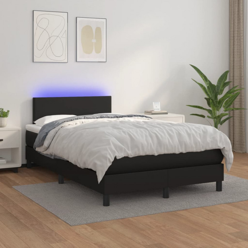 Łóżko kontynentalne z materacem i LED, czarne, 120x190 cm