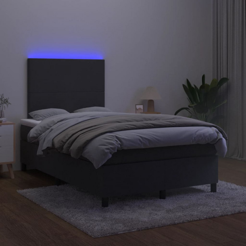 Łóżko kontynentalne z materacem i LED, czarne, 120x190 cm