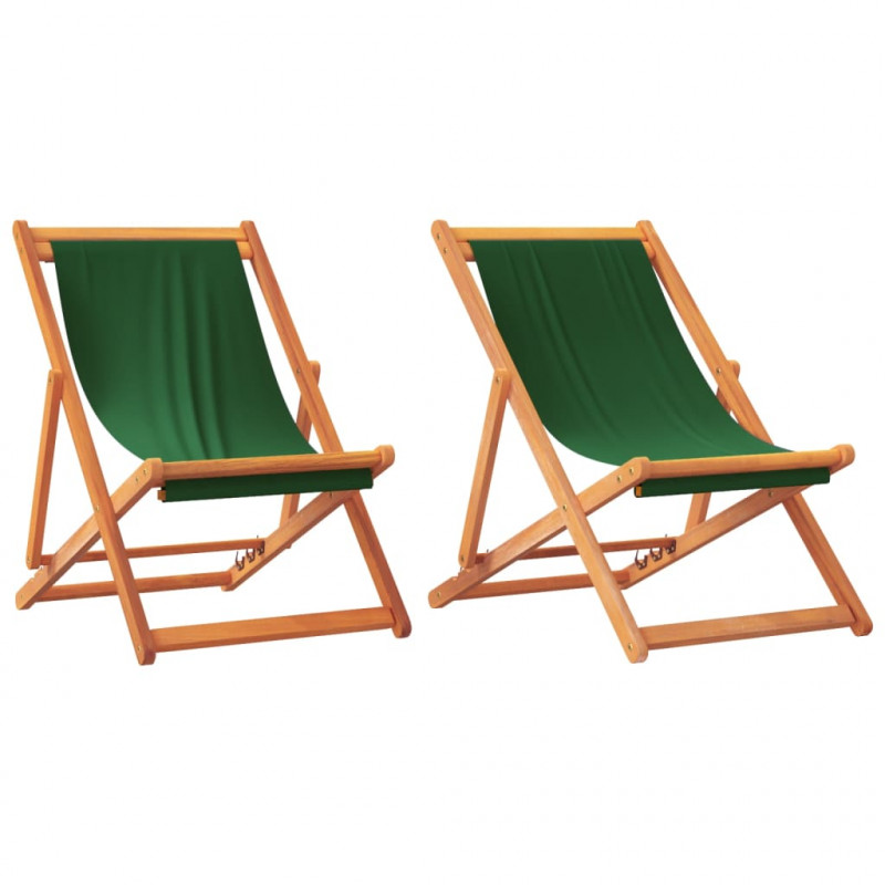 Składane krzesła plażowe, 2 szt., zielone, obite tkaniną