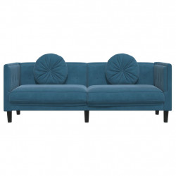 Sofa 3-osobowa z poduszkami, niebieska, aksamit