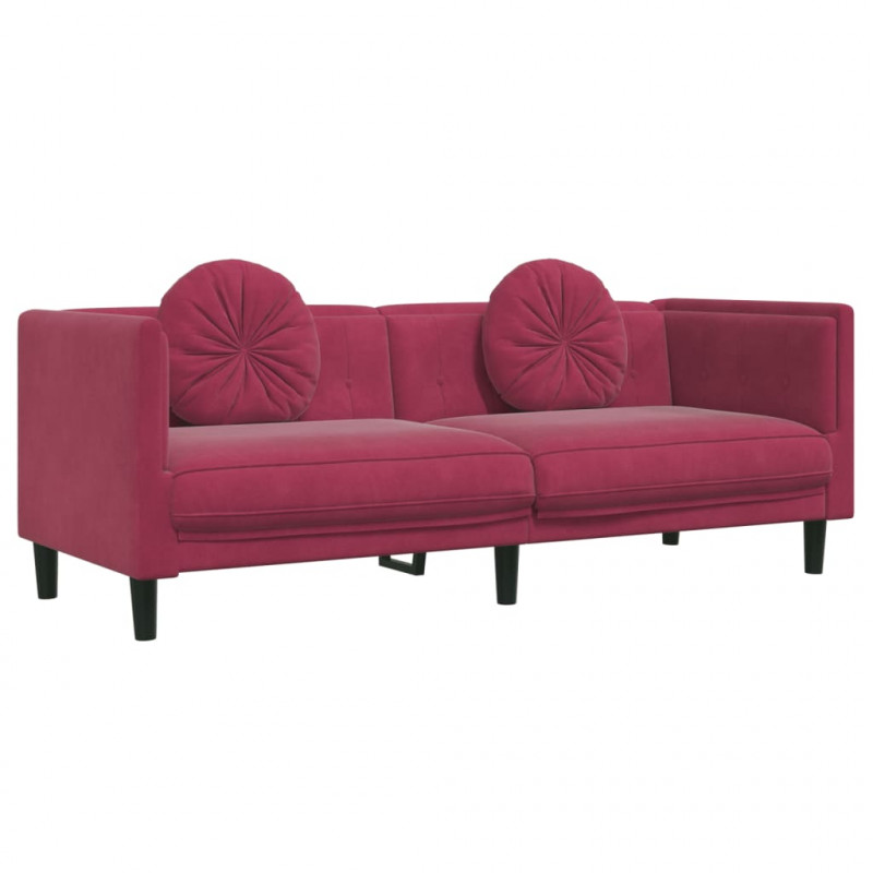 Sofa 3-osobowa z poduszkami, winna czerwień, aksamit