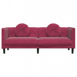Sofa 3-osobowa z poduszkami, winna czerwień, aksamit
