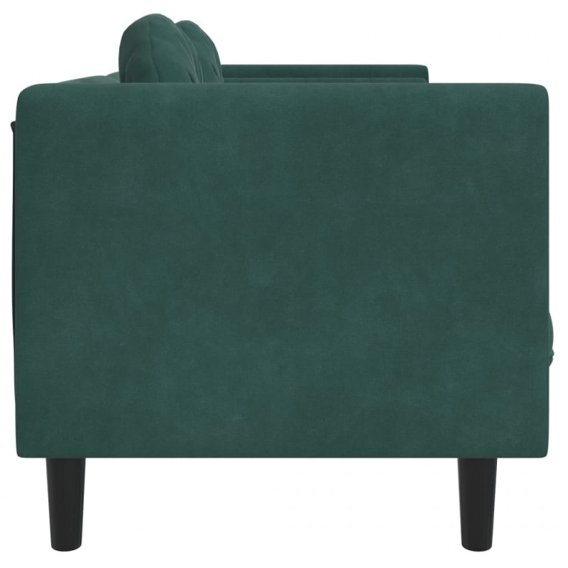 Sofa 3-osobowa z poduszkami, ciemnozielona, aksamit