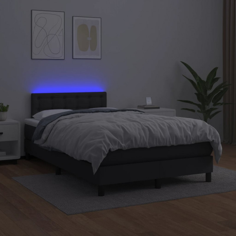 Łóżko kontynentalne z materacem i LED, czarne, 120x190 cm