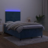 Łóżko kontynentalne z materacem i LED, granatowe, 120x190 cm