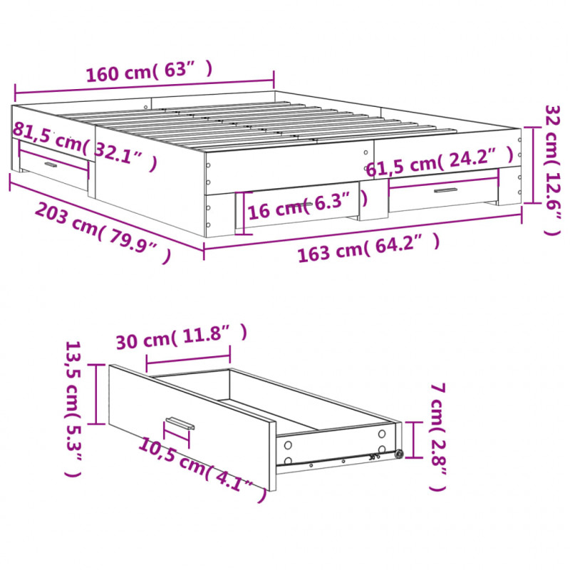 Rama łóżka z szufladami, dąb sonoma, 160x200 cm