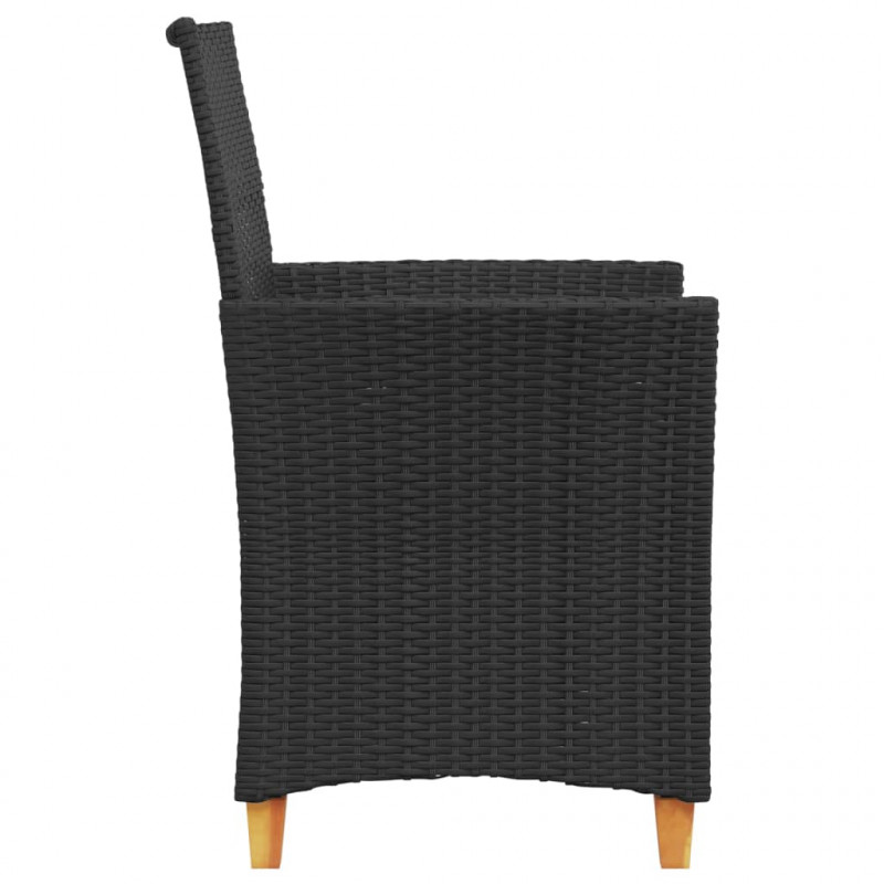 Krzesła ogrodowe, poduszki, 2 szt., czarne, rattan PE i drewno