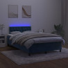 Łóżko kontynentalne z materacem i LED, granatowe, 120x190 cm