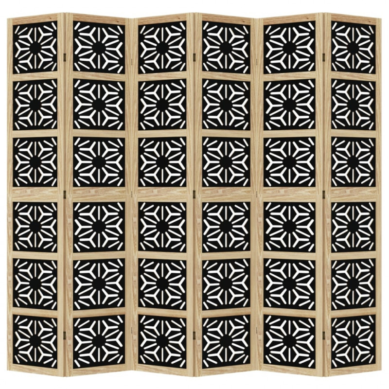 Parawan pokojowy, 6-panelowy, brązowo-czarny, lita paulownia