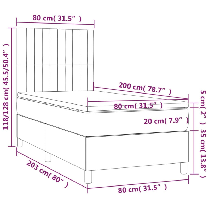 Łóżko kontynentalne z materacem, ciemnoszara tkanina 80x200 cm