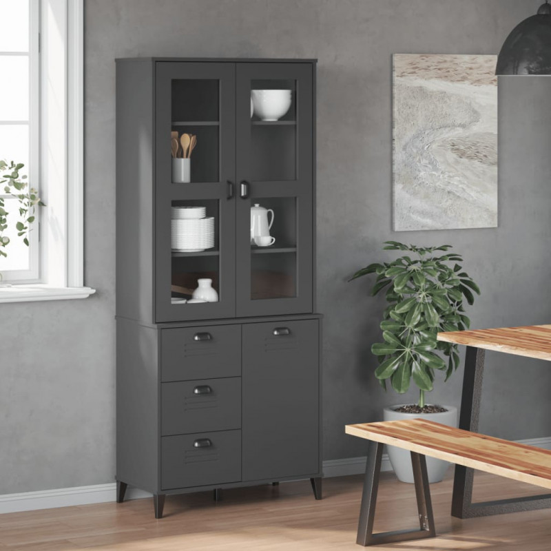 Kredens VIKEN, antracytowy, 80x40x190 cm, lite drewno sosnowe