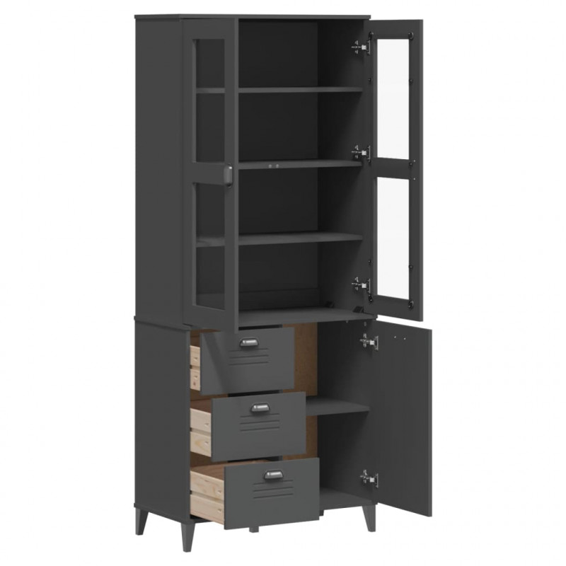 Kredens VIKEN, antracytowy, 80x40x190 cm, lite drewno sosnowe