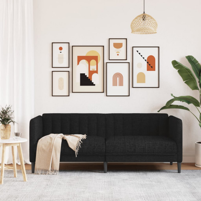 Sofa 2-osobowa, czarna, tapicerowana tkaniną