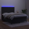 Łóżko kontynentalne z materacem i LED, czarny aksamit 140x190cm