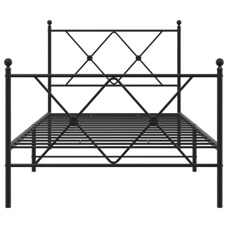 Metalowa rama łóżka z wezgłowiem i zanóżkiem, czarna, 90x200 cm