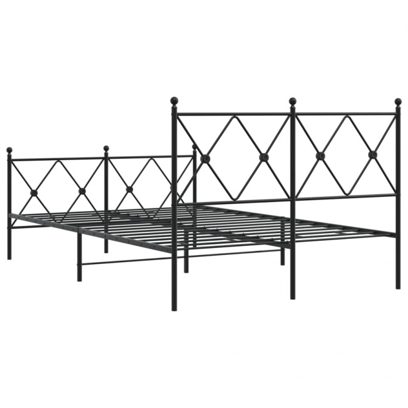 Metalowa rama łóżka z wezgłowiem i zanóżkiem, czarna, 120x200cm