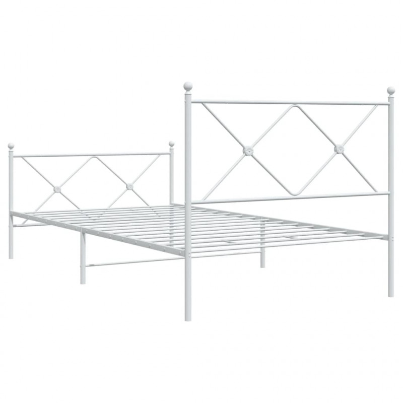 Metalowa rama łóżka z wezgłowiem i zanóżkiem, biała, 100x200 cm