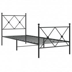 Metalowa rama łóżka z wezgłowiem i zanóżkiem, czarna, 80x200 cm