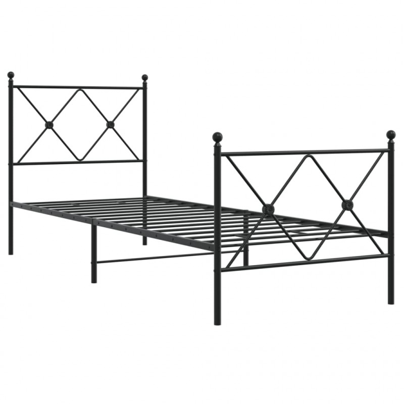 Metalowa rama łóżka z wezgłowiem i zanóżkiem, czarna, 80x200 cm