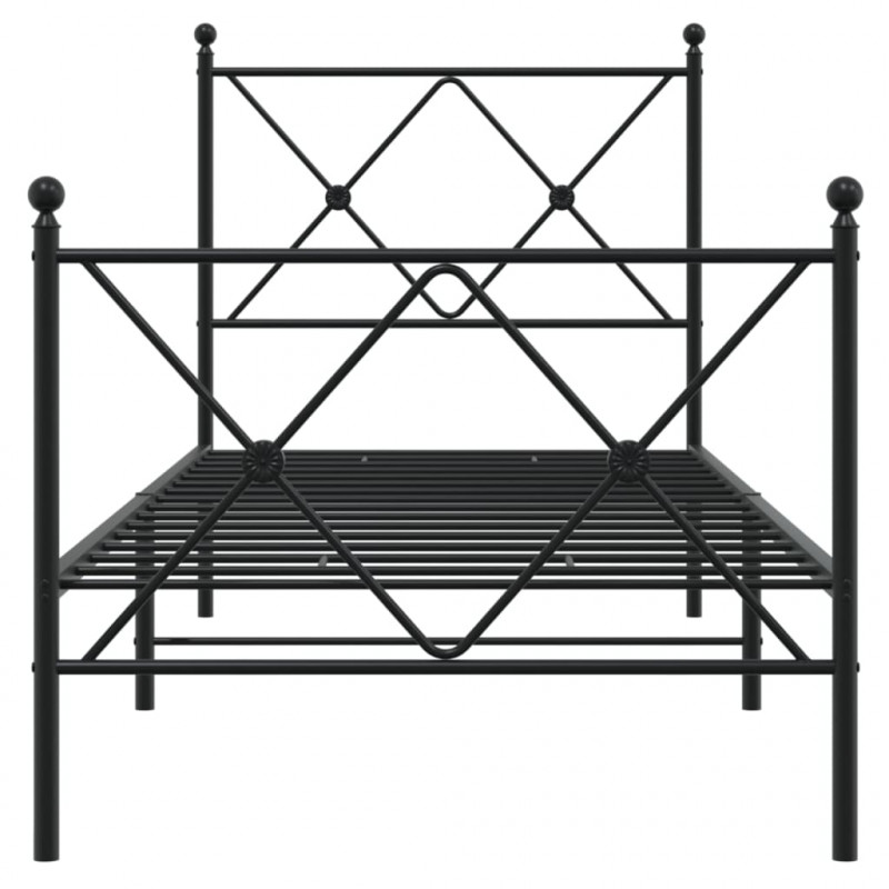 Metalowa rama łóżka z wezgłowiem i zanóżkiem, czarna, 80x200 cm