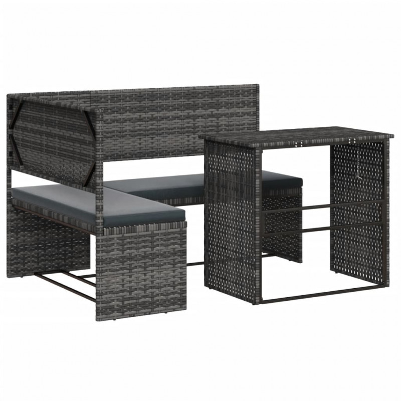 Narożnik ogrodowy z poduszkami i stolikiem, rattan PE, szary