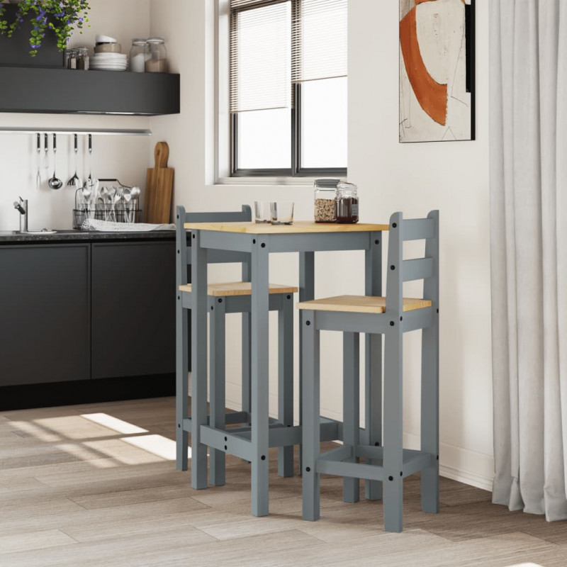 3-cz. zestaw mebli barowych, szary, lite drewno sosnowe