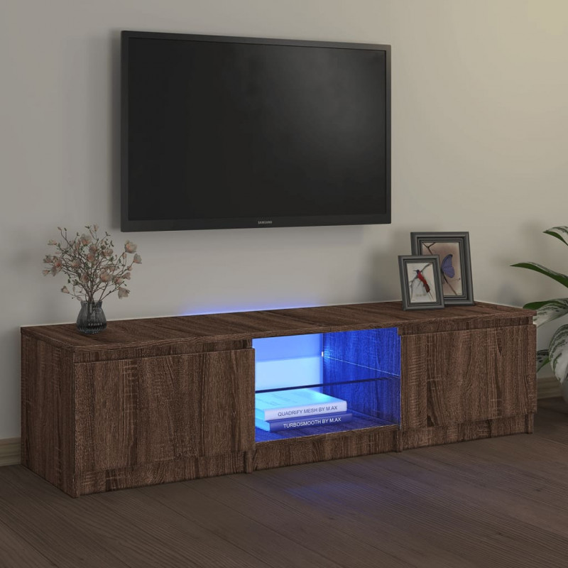 Szafka pod TV, z LED, brązowy dąb, 140 x 40 x 35,5 cm