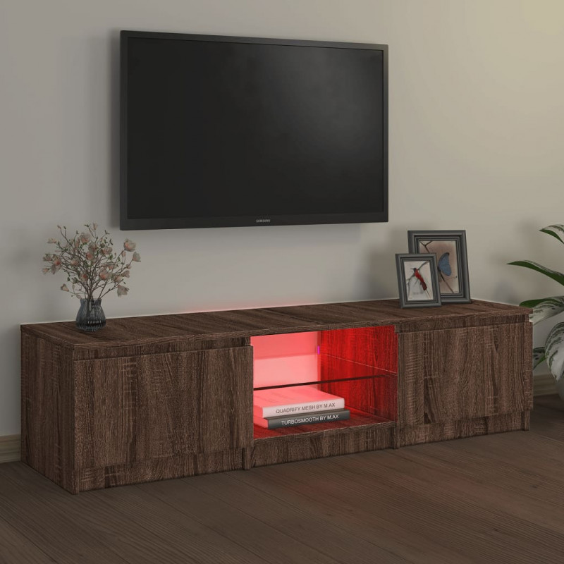 Szafka pod TV, z LED, brązowy dąb, 140 x 40 x 35,5 cm