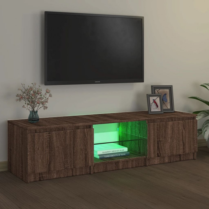 Szafka pod TV, z LED, brązowy dąb, 140 x 40 x 35,5 cm