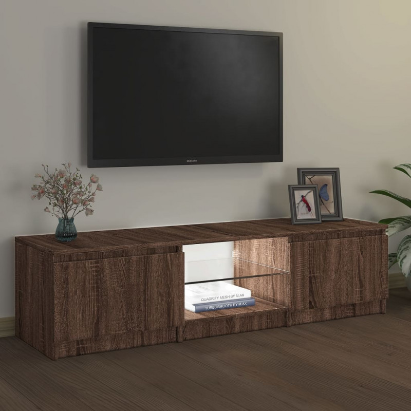 Szafka pod TV, z LED, brązowy dąb, 140 x 40 x 35,5 cm