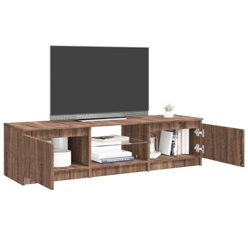 Szafka pod TV, z LED, brązowy dąb, 140 x 40 x 35,5 cm