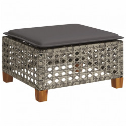 Stołek ogrodowy z poduszką, szary, 63,5x56x32 cm, rattan PE