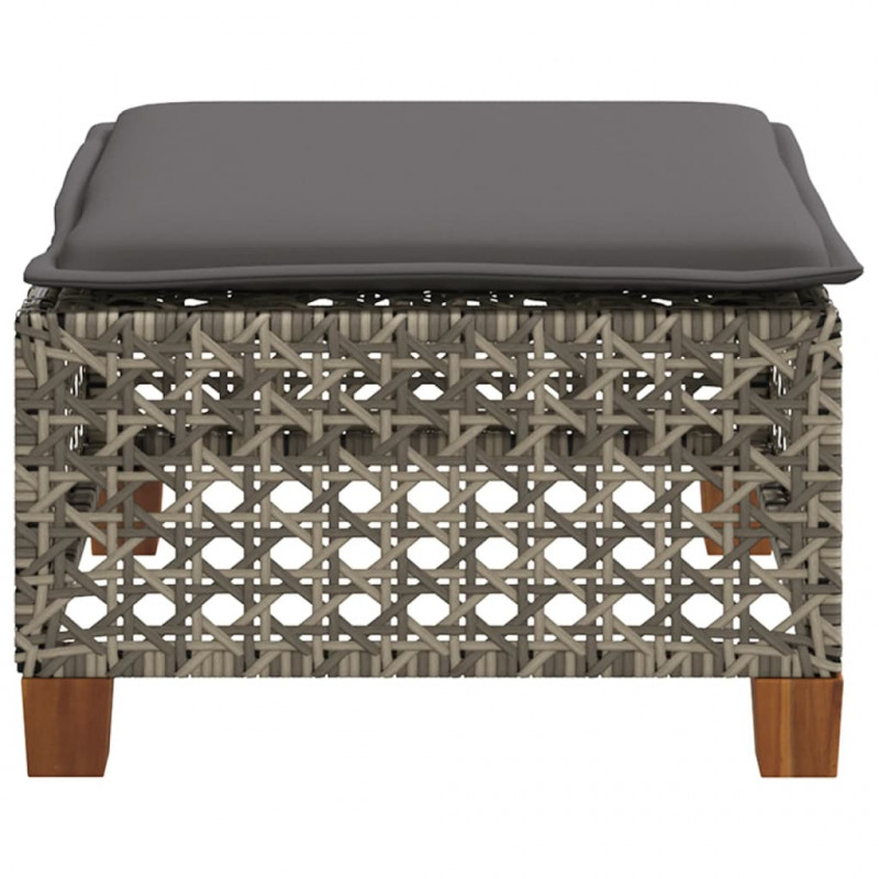 Stołek ogrodowy z poduszką, szary, 63,5x56x32 cm, rattan PE