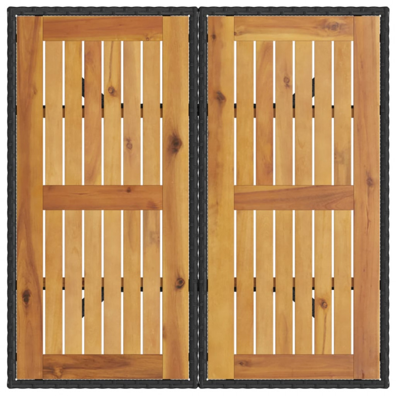 Stół ogrodowy z akacjowym blatem, czarny, 80x80x75cm, rattan PE