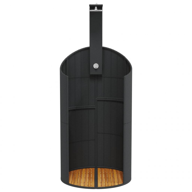 Prysznic ogrodowy, czarny, 100x100x241,5cm, polirattan i akacja