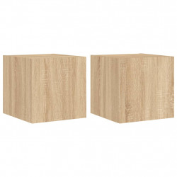 Ścienne szafki TV z LED, 2 szt., dąb sonoma, 30,5x35x30 cm
