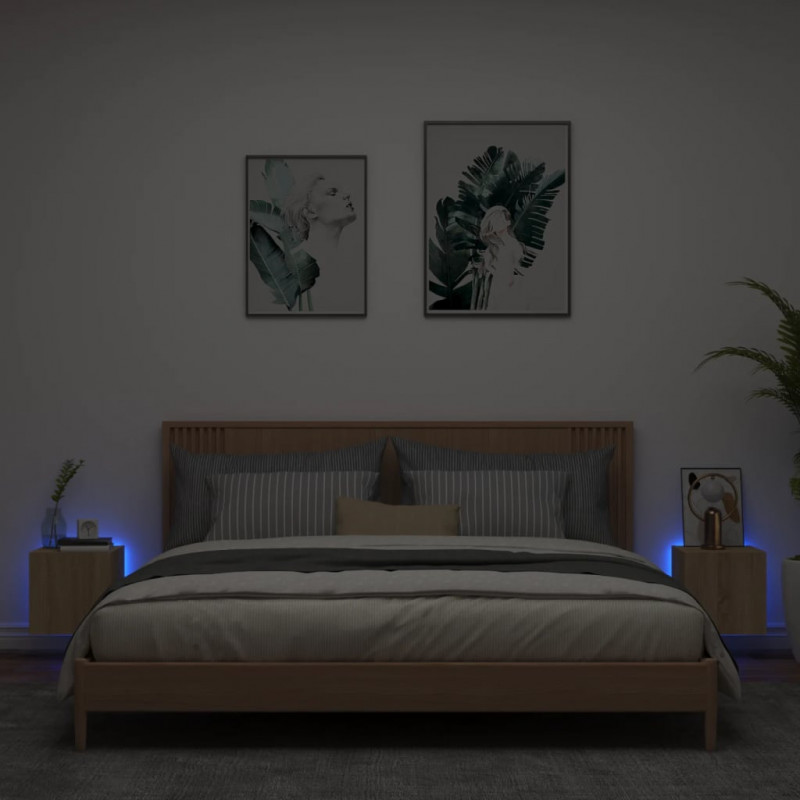 Ścienne szafki TV z LED, 2 szt., dąb sonoma, 30,5x35x30 cm